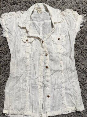 Y2K Singer Cotton Button Up Basic Blouse Boho Size L